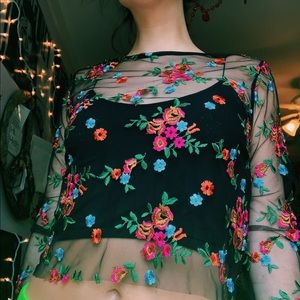 Urban Outfitters Mesh Embroidered Long Sleeve